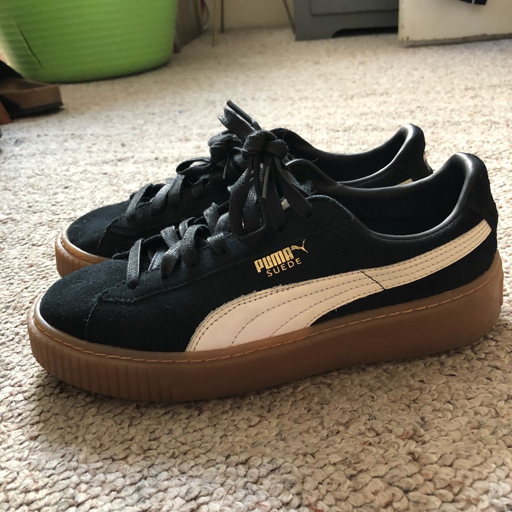Puma Suede B&W Platform Sneakers with Gum Sole